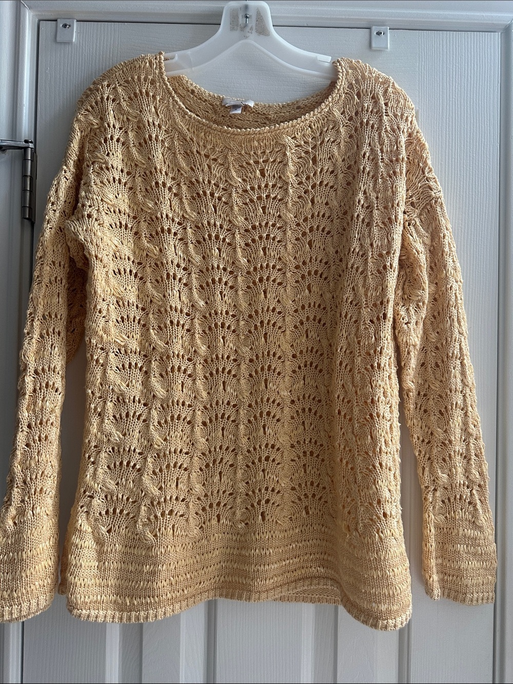 Chico's Crotchet Open Knit Sweater Golden Yellow Women’s 2 Boho Coastal Grandma